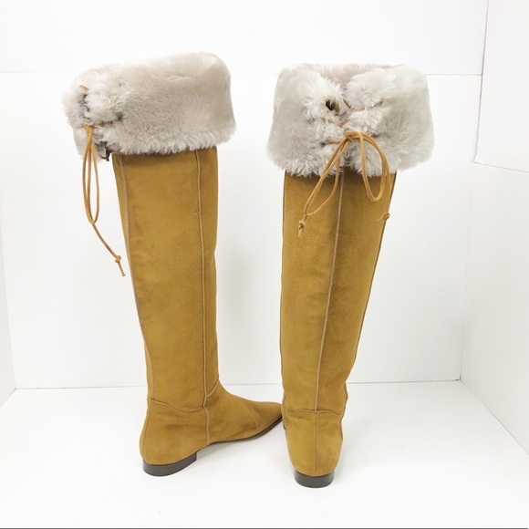 MANOLO Blahnik Italian suede fur top tan boots - Picture 4 of 17